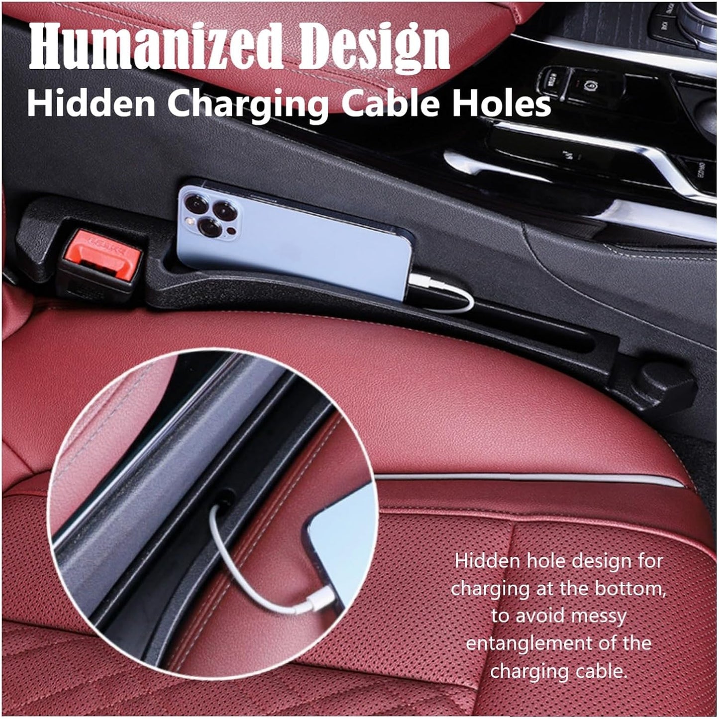 Car Seat Gap Filler Organizer 2 Pack, 3in1 Carseat Side Gap Plug with Filler, Organizer & Hook Functions, Gap Space Stopper Universal Fit Car SUV Truck Fill the Gap Between Seat & Console, Black
