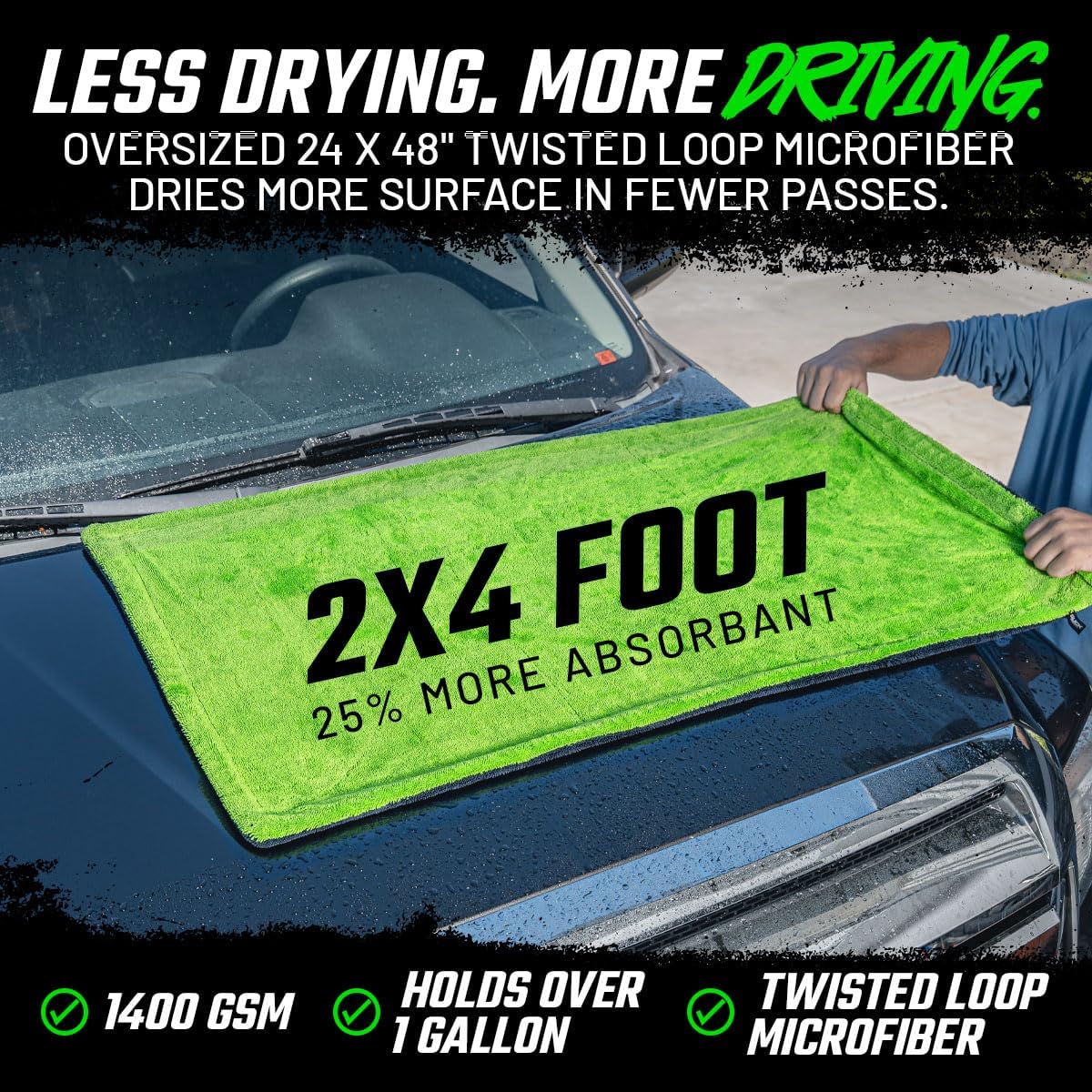 Slick Products Mega Car Drying Towel - 1400 GSM Twisted Loop Microfiber