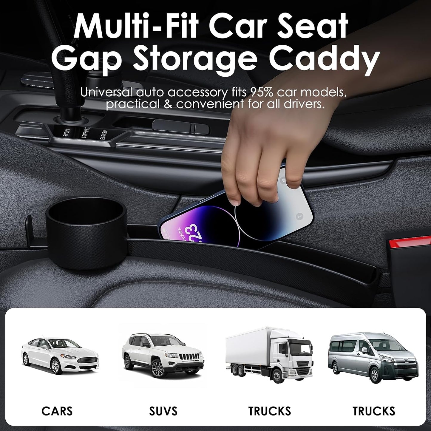 WD&CD 2PCS Car Seat Gap Filler with Cup Holder, Car Seat Gap Organizer for Phone Keys Drinks, Universal Car Interior Accessories