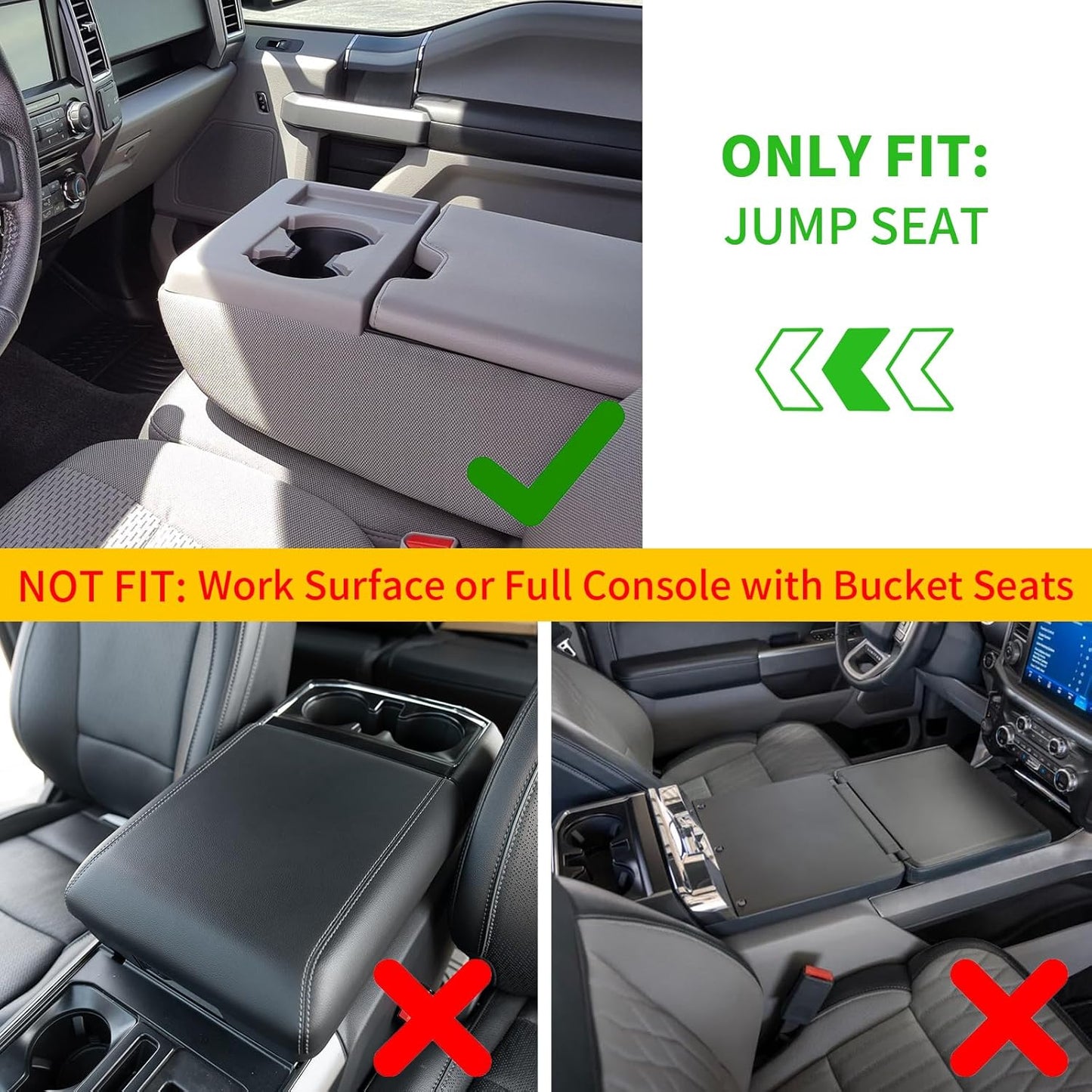 Front Center Seat Headrest Organizer Compatible with 2011-2026 Ford F150 F250 F350 F450 F550 F650 Cup Holder Coin Container Storage Box with Silicone Pads Accessories (Jump Seat Console Only)