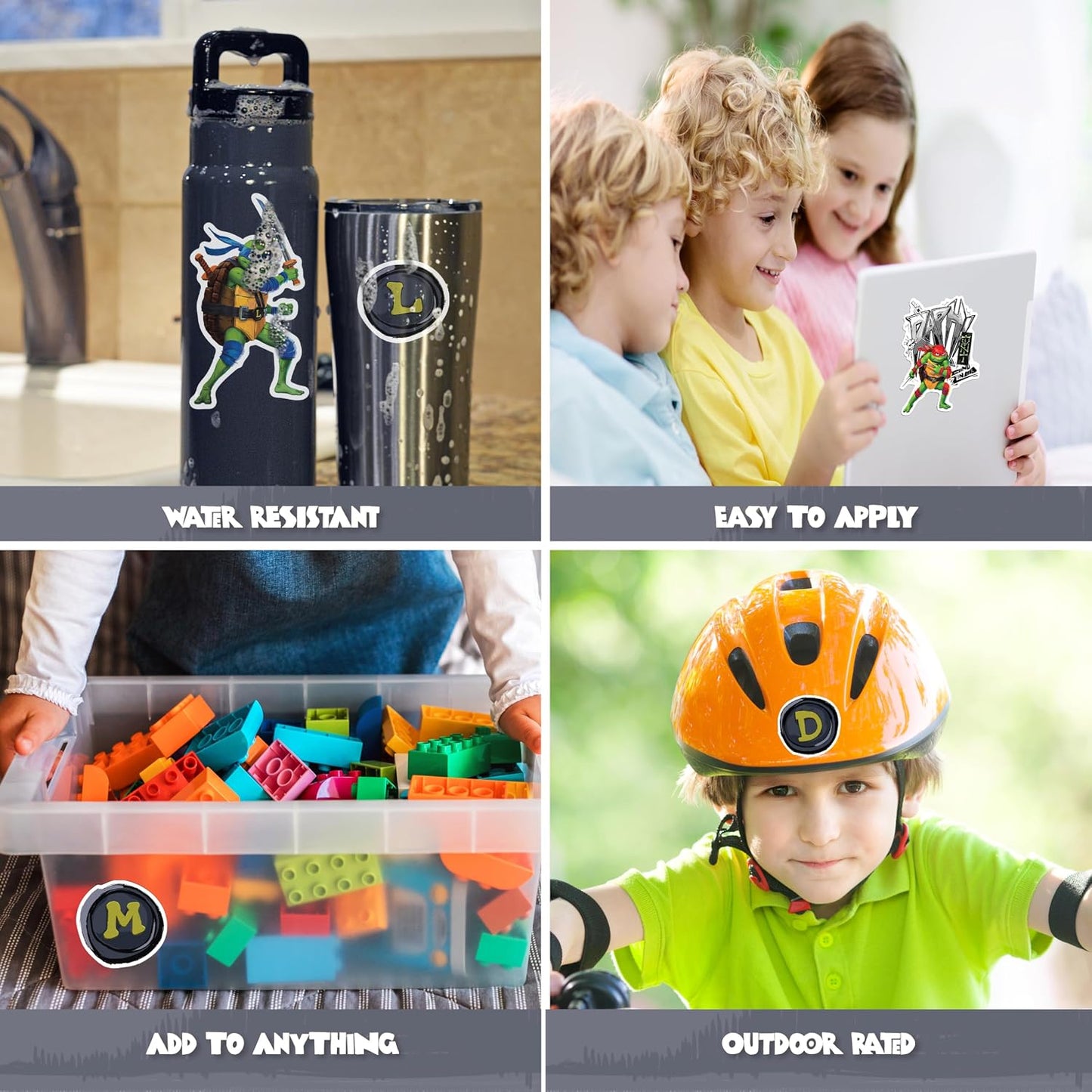 TMNT Teenage Mutant Ninja Turtles Vinyl Decals - Leo, Raph, Mikey, Donnie Mutant Mayhem Stickers for Car Water Bottle Bike Helmet Laptop Skateboard Outdoor Rated Water Resistant