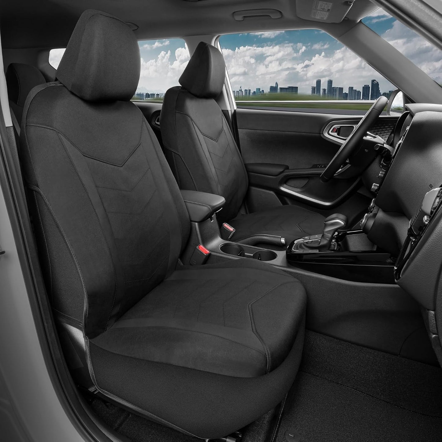 Motor Trend (2) Car Seat Covers for Front Seats with (2) Trimmable Car Floor Mats – Universal Fit Auto Accessories for Cars, Trucks, SUVs, Vans – Interior Protection and Vehicle Interior Shield Combo