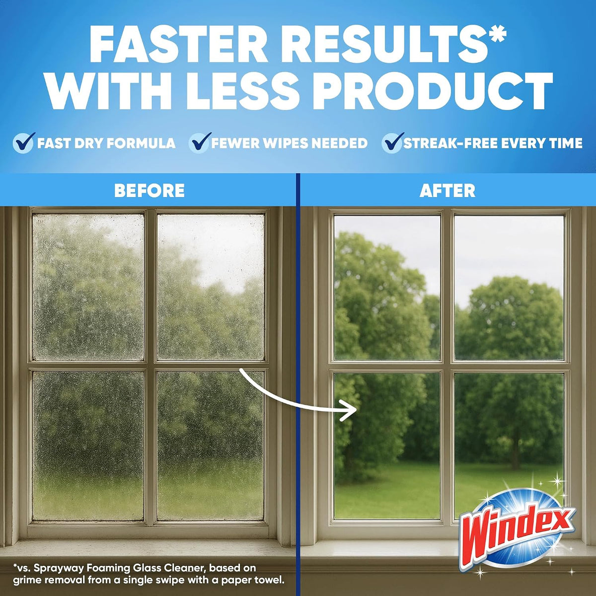 Windex Fast Shine Foam Glass Cleaner, No-Drip Windows, Doors, Mirrors & Countertops Aerosol Cleaning Spray, Streak-Free Shine, Removes Fingerprints, Dust, Dirt, Grime & More 19 oz (Pack of 6)