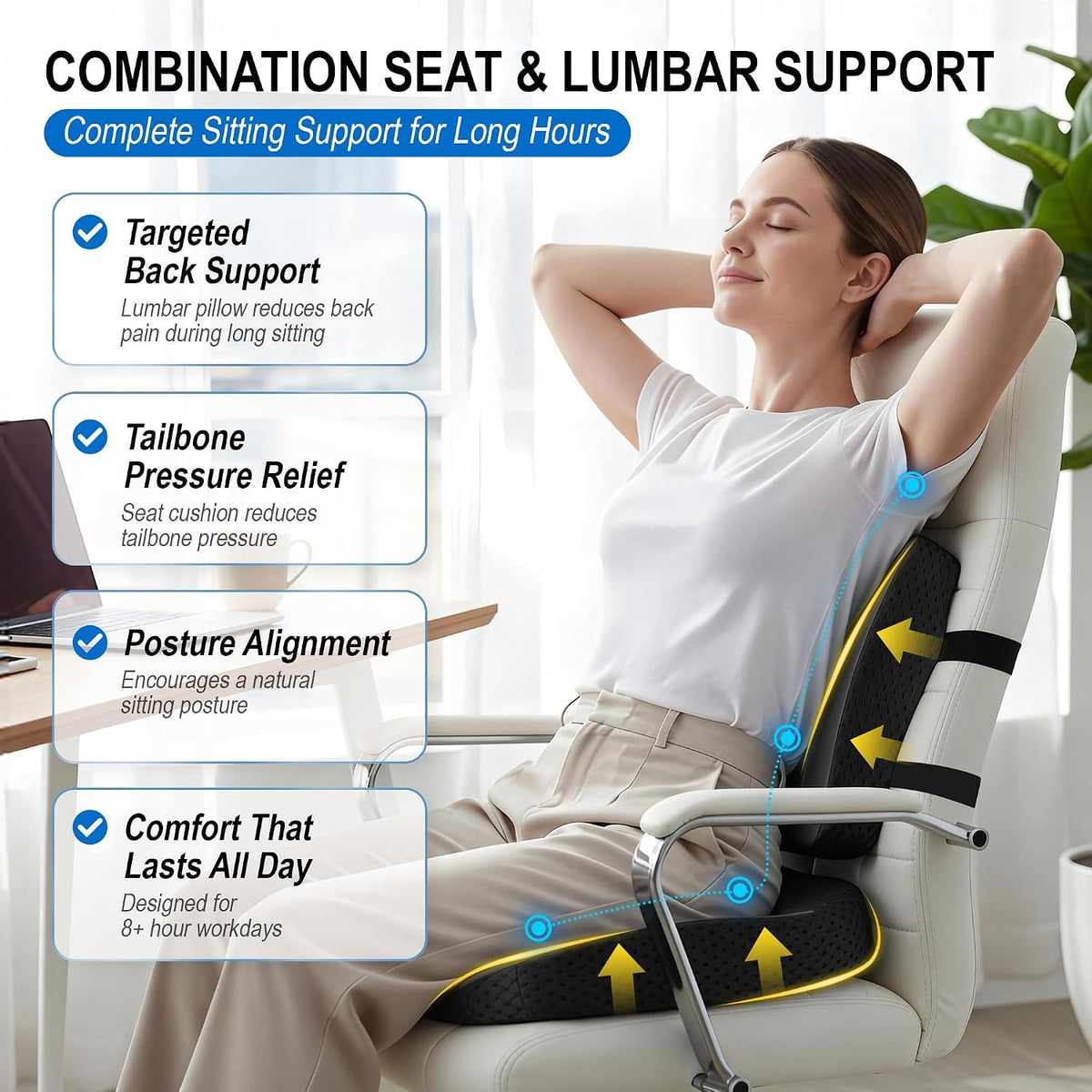 Lofty Aim Car Seat Cushion with Back Support, Lumbar Support Pillow Set