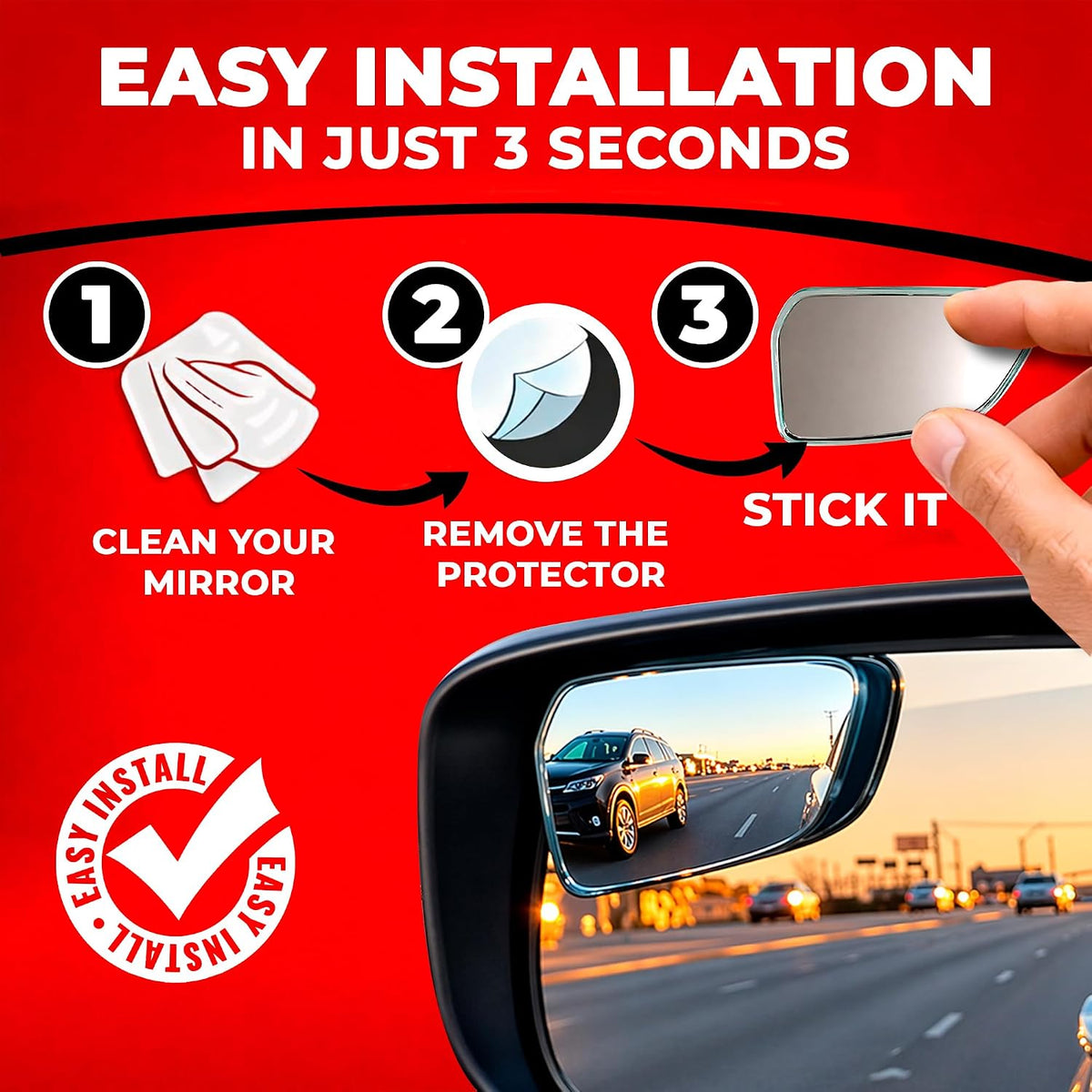 Blind Spot Mirror for Car Universal Fit Adjustable 2.75"X1.75" - HD Glass Frameless Convex Side Mirror Blindspot, Wide Angle Rear View Mirrors for SUVs, Trucks and RVs - Car Mirror Accessories