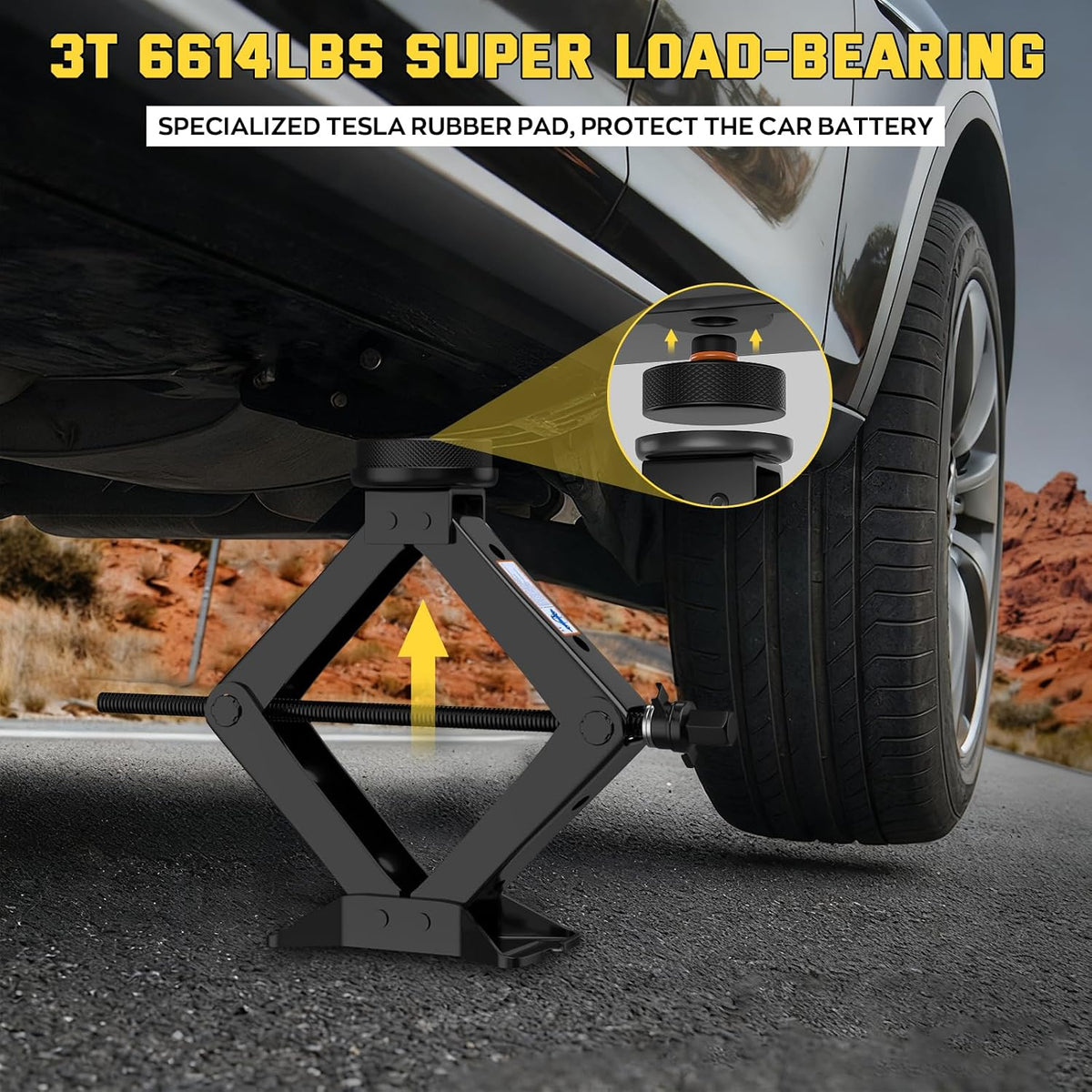 3 Ton Car Jack for Tesla Model Y Model 3, 4.1"-18.3" Lifting Scissor Jack with Lug Wrench, Tesla Tire Change kit for Model Y/3/S/X.