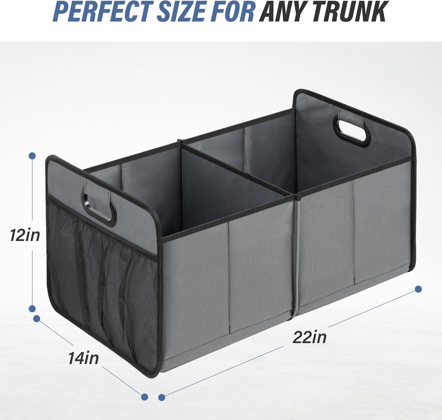 Simple Deluxe Car Trunk Organizer, 2 Compartments Collapsible Trunk Storage, Anti-slip Design, Made of Waterproof 600D Oxford Polyester, Suitable for SUV, Minivan, Truck, Standard Size, Grey
