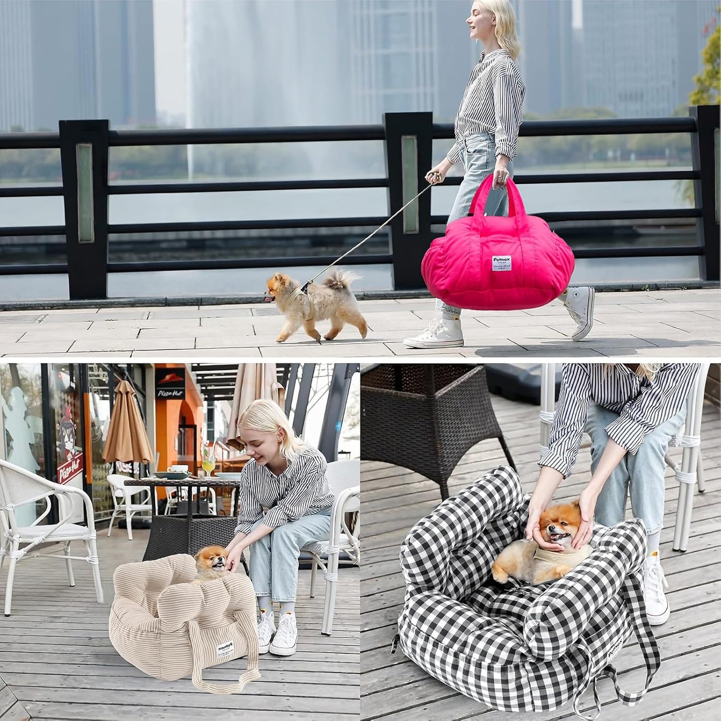Dog Car Seat for Small Dogs, Portable Puppy Car Seat of Easy Installation, Fashionable Pet Carrier Bag with Large Pockets, Machine Washable Dog Booster Seat (Black)