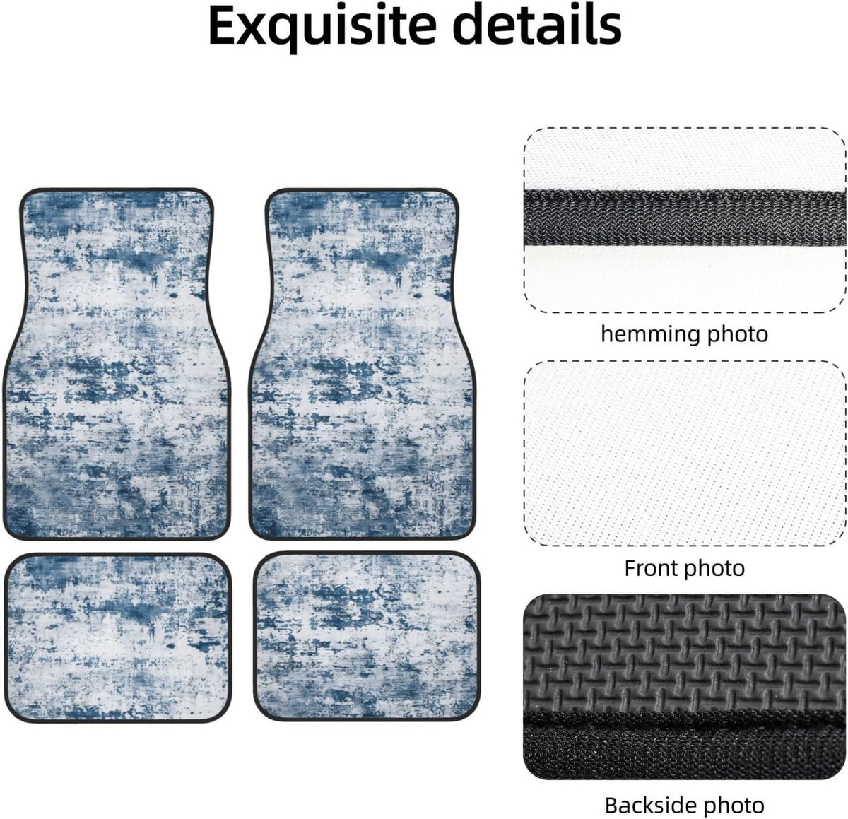 Premium Linen Modern Car Floor Mats Full Set |Mist Blue Abstract Distressed Car Decor for Women,Men | Waterproof All-Weather Universal Fit for SUV, Sedan | Luxury Car Accessories, Non-Slip