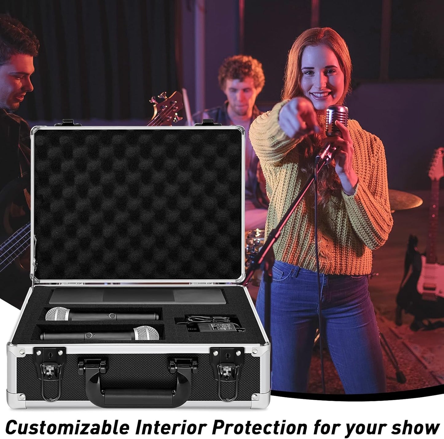 Fukumi 14 Inch Aluminum Hard Case with Customizable Foam – Heavy-Duty Protective Carrying Case for Wireless Microphone Systems, Camera Gear, and Electronics – Black