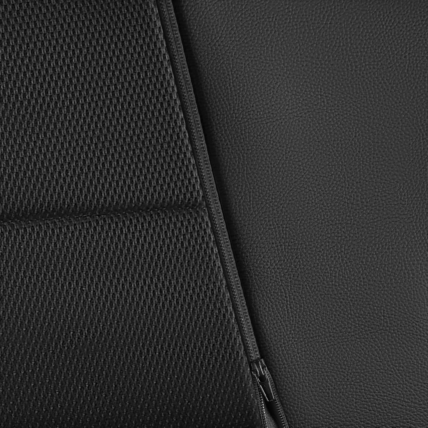 CAR PASS Leather Back Seat Cover, Breathable Mesh Universal Bench Seat Cover, Super 5mm Composite Sponge Inside, Airbag Compatible Fits Most Automotive, Cars, SUVs, Trucks, and Vans (Rear, Black)