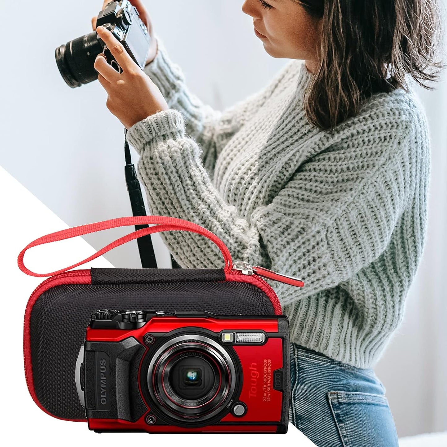 FBLFOBELI EVA Hard Carrying Case Compatible with OM SYSTEM Tough TG-7 / OLYMPUS Tough TG-6 / TG-5 / TG-4 Underwater Digital Camera (Case Only)
