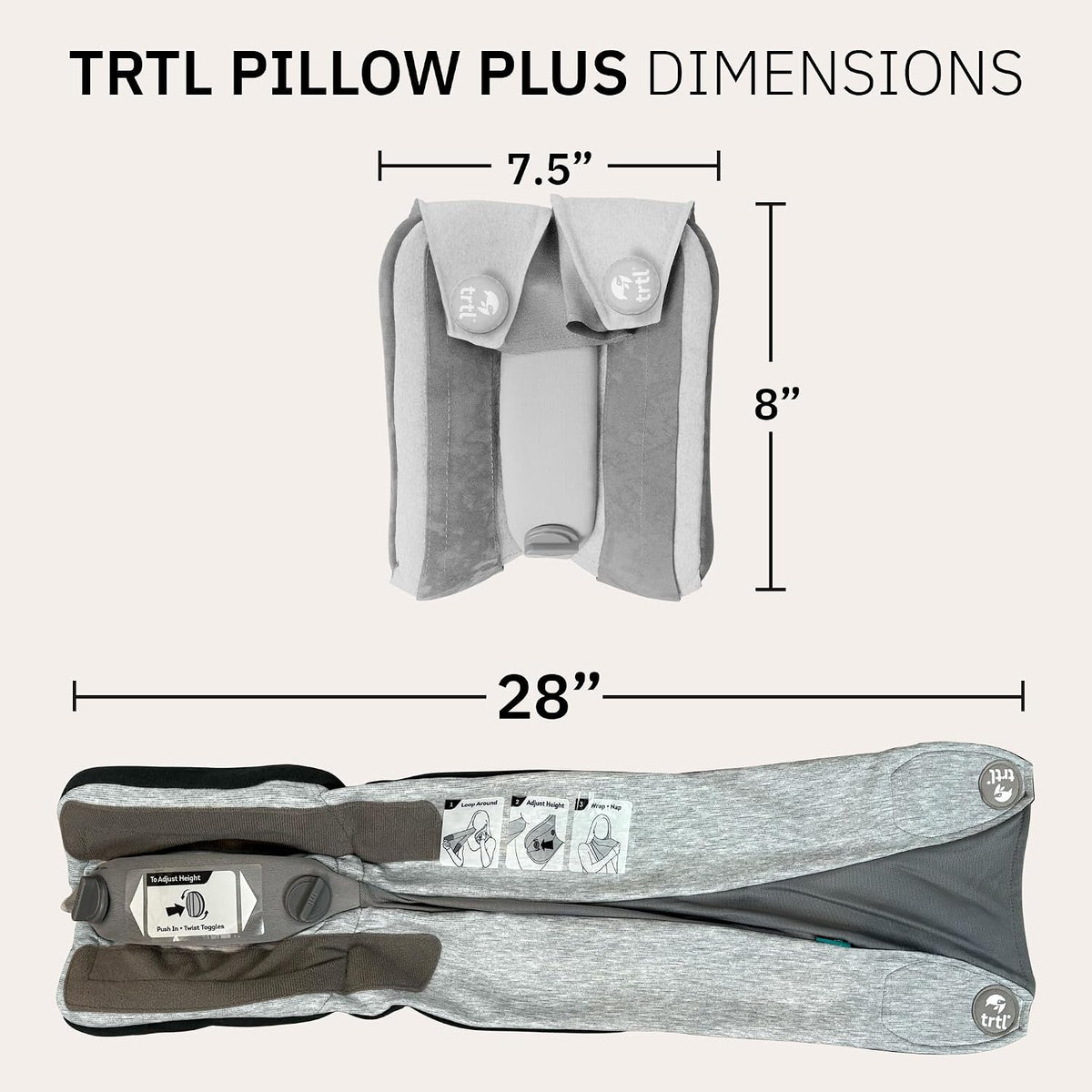 Trtl Pillow Plus - Airplane Neck Pillow for Traveling - Height-Adjustable, Breathable Travel Pillow for Head and Neck Support While on Planes, Cars, and Trains - Machine Washable