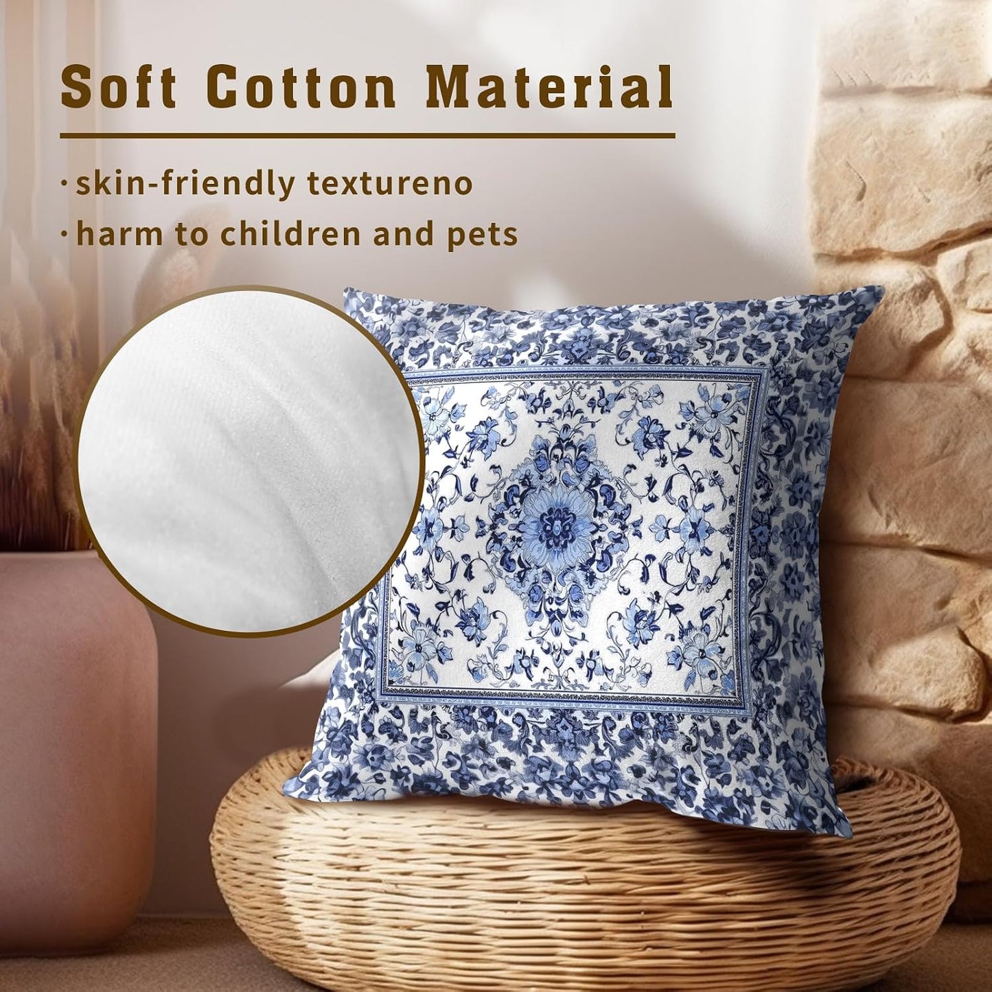 Giwawa Boho Floral Pillow Covers 16x16 Inch Blue Leaves Decorative Pillow Cases Set of 2 Square Throw Pillows for Cushion Sofa Couch Outdoor Decor