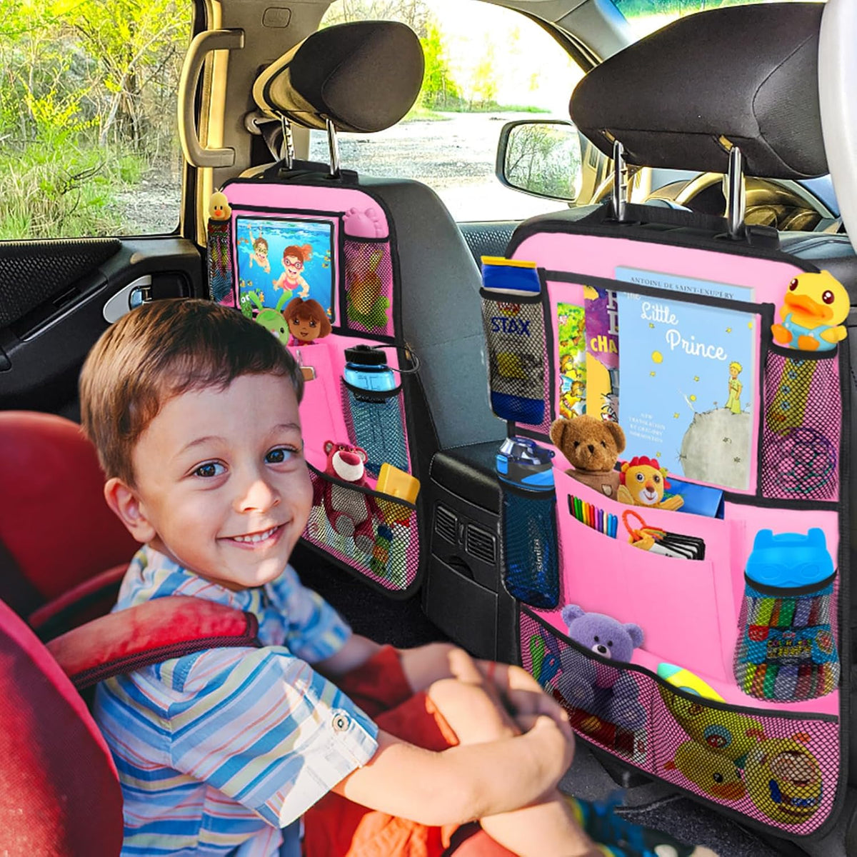 Backseat Car Organizer w/ 10 Storage Pockets, 11" Tablet Holder, 2 PCS Pink