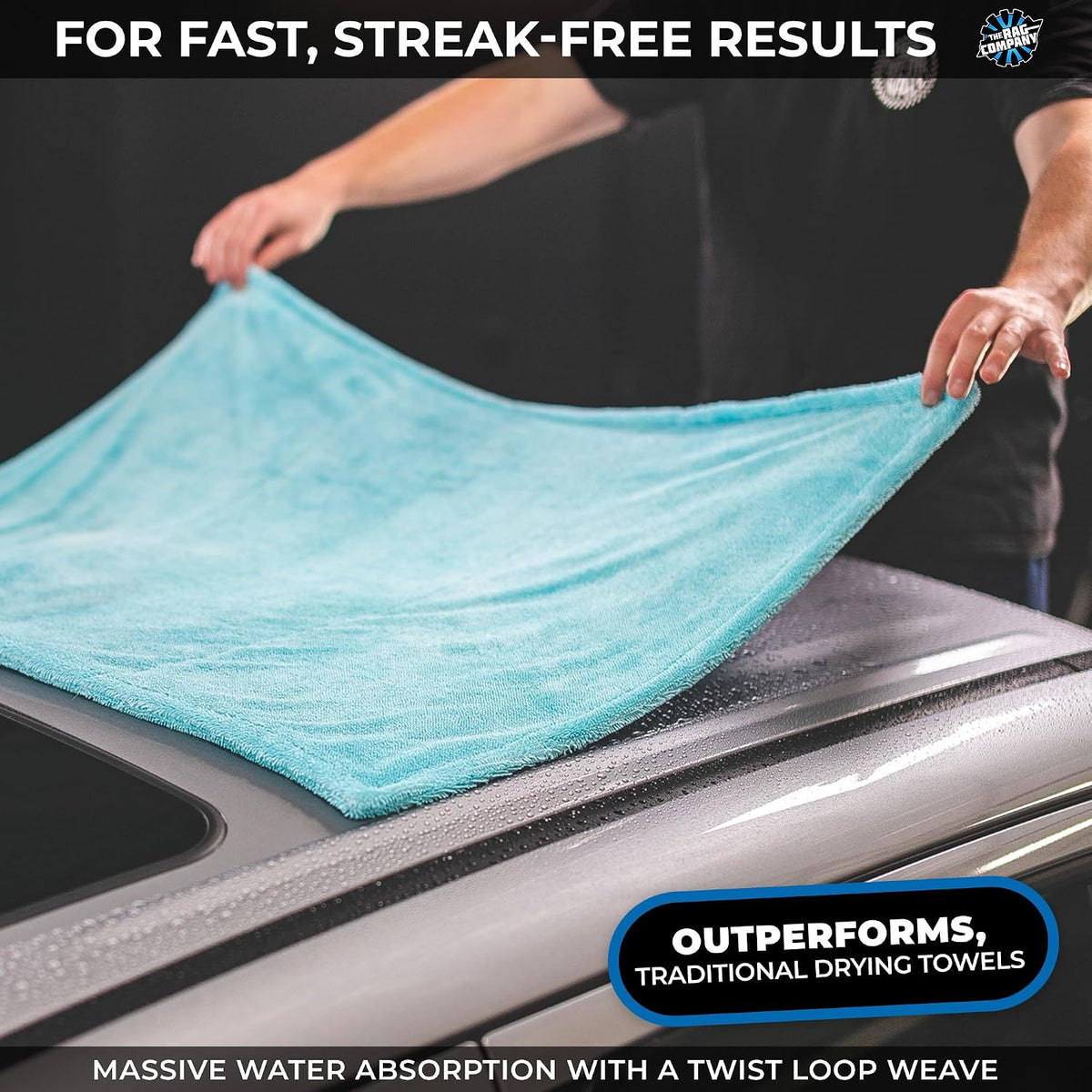 The Rag Company Liquid8r Car Drying Towel, Aqua Blue, 25x36 in, 1-Pack