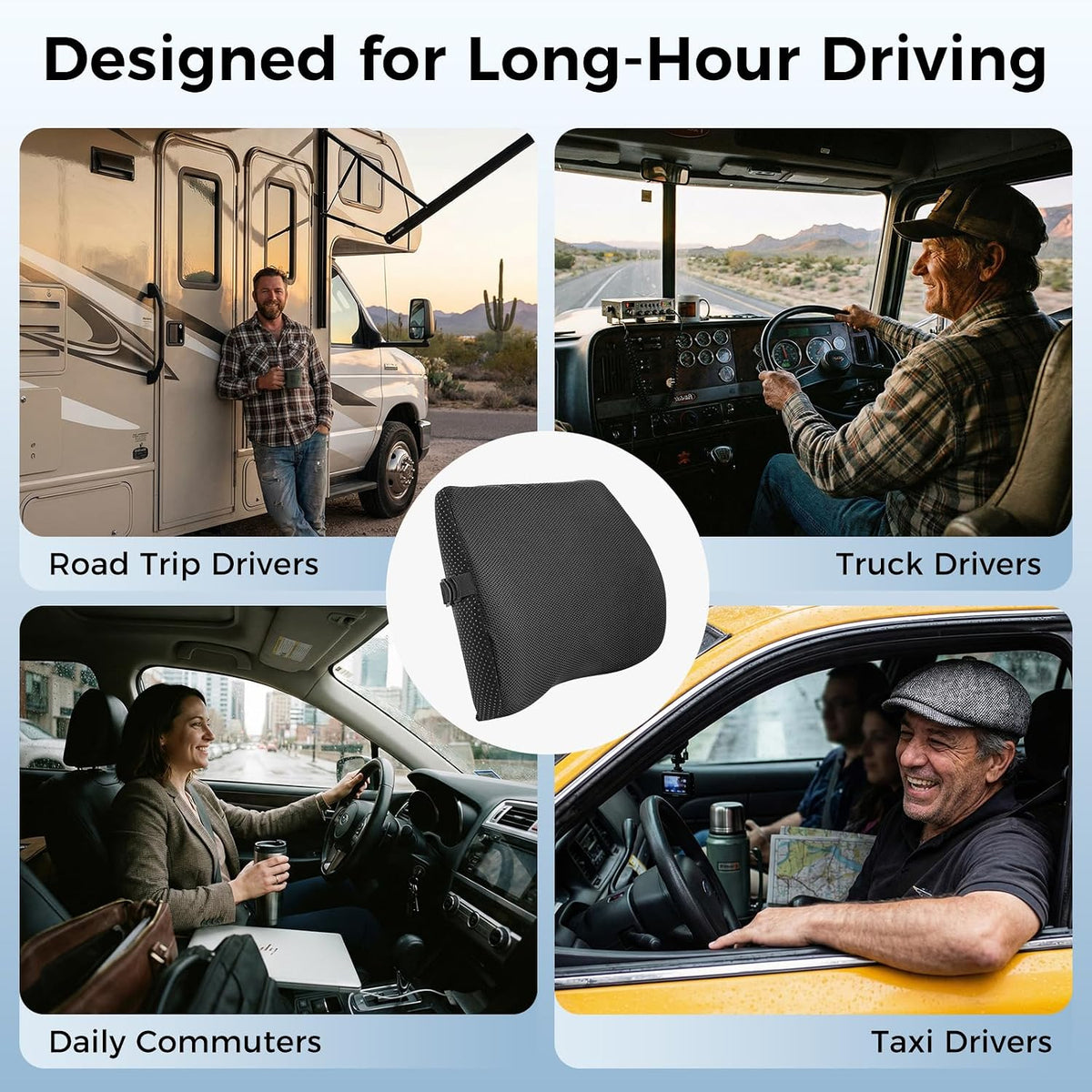 Lumbar Support Pillow for Car & Office Chair - High-Density Memory Foam Back Cushion for Sciatica & Lower Back Pain Relief - Non-Slip Support for Driving & Desk Workers