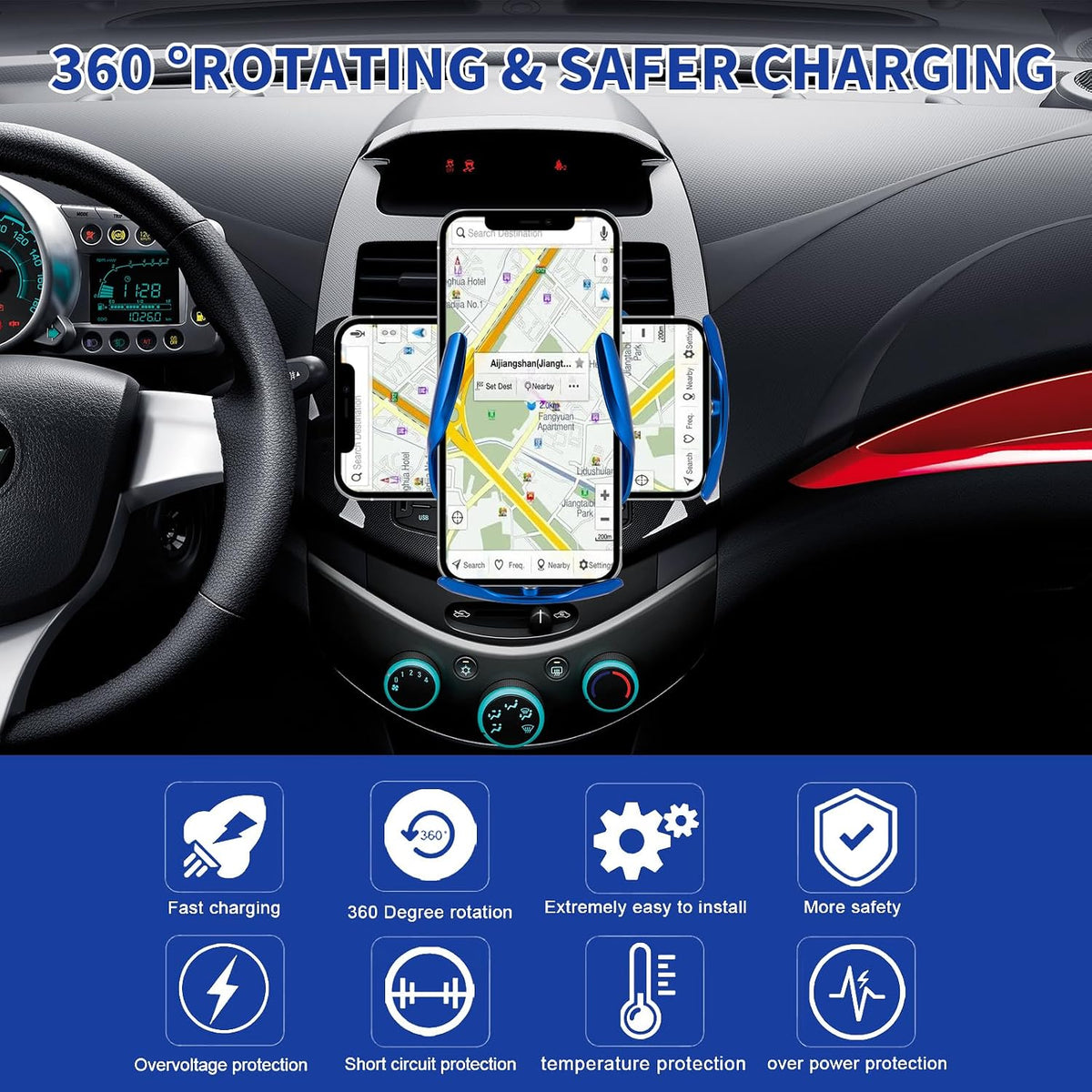 Wireless Car Charger Car Phone Holder Mount Wireless Charging 15W Fast Charging Auto Clamping Car Charger Phone Mount Holder fit for All Android Smartphone(Black)