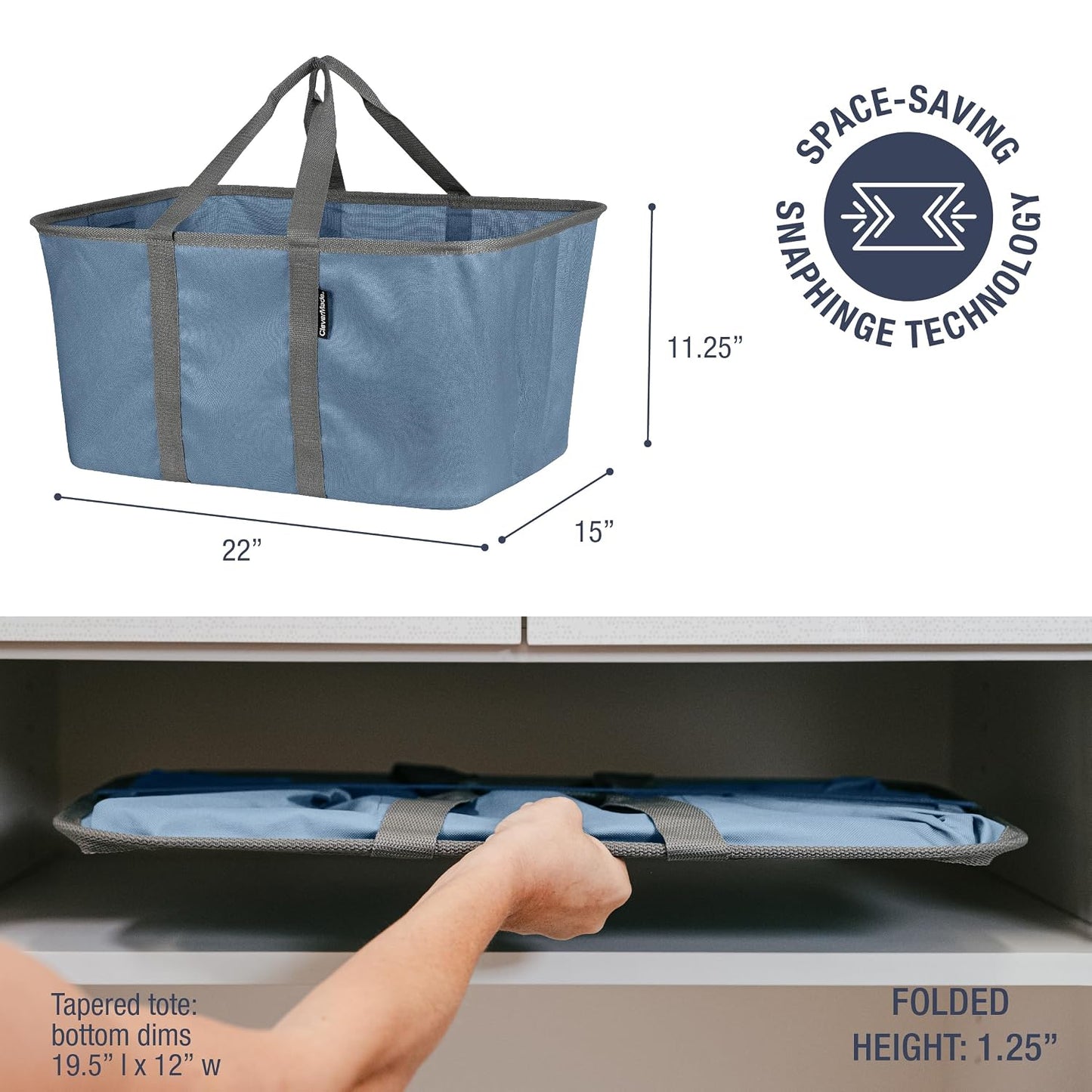 CleverMade Collapsible Laundry Tote 2-Pack (50L) – Foldable Carry-All Storage Bin for Laundry, Car Trunk, RV, Dorm & Home Organization - Denim