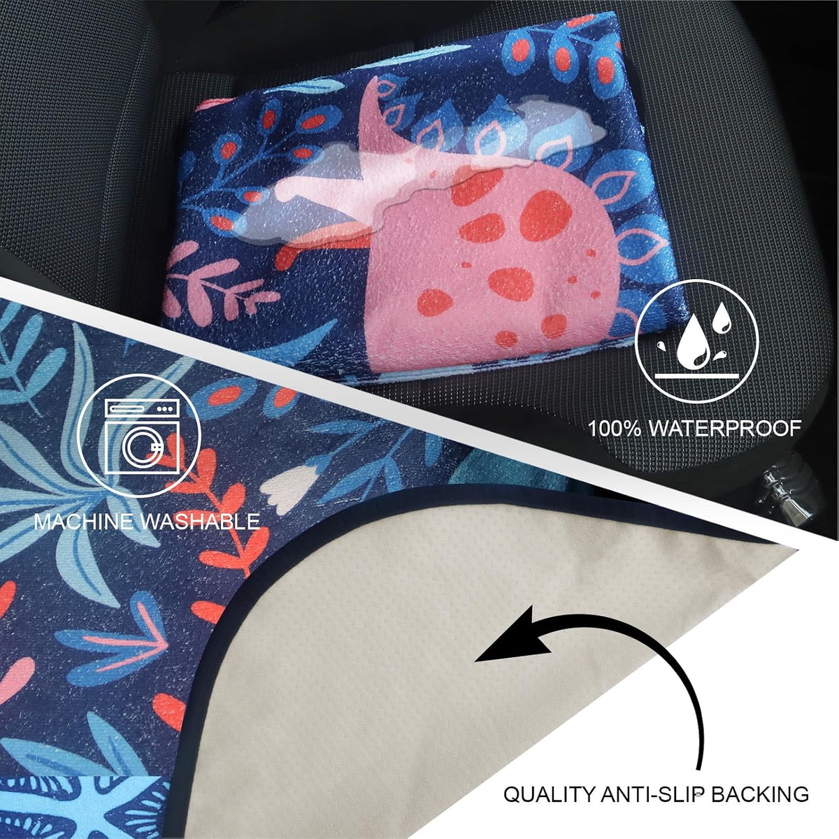 Sweat Towel Car Seat Cover Protector Front Seats for Gym Workout, Running, Swimming, Beach and Hiking, Waterproof Universal Seat Cover for Car, Trucks, Van & SUV (1, Dinosaur, Rear Seat)