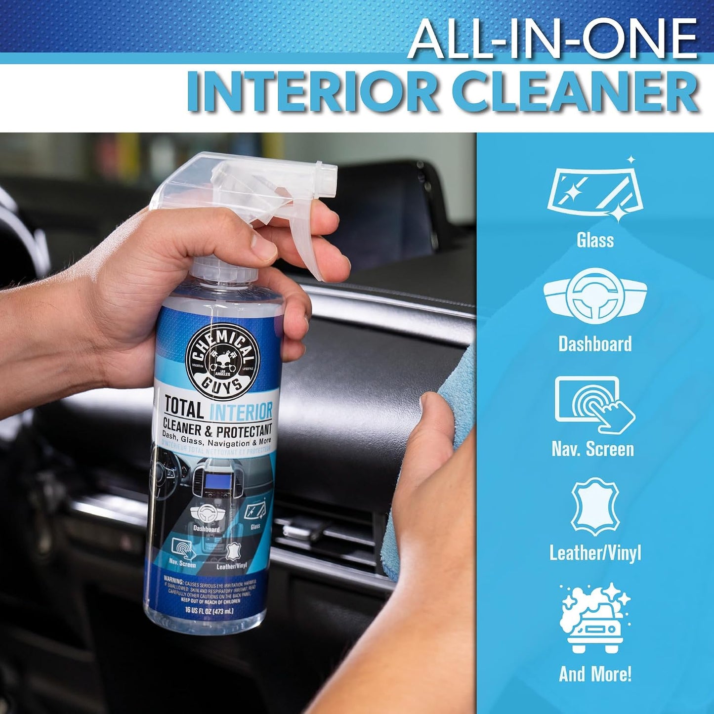 Chemical Guys Interior Detailing Bundle, Total Interior Cleaner Protectant 16 oz with VentRight Perforated Leather Cleaner & Conditioner 16 oz for Cars, Trucks, SUVs, RV Care