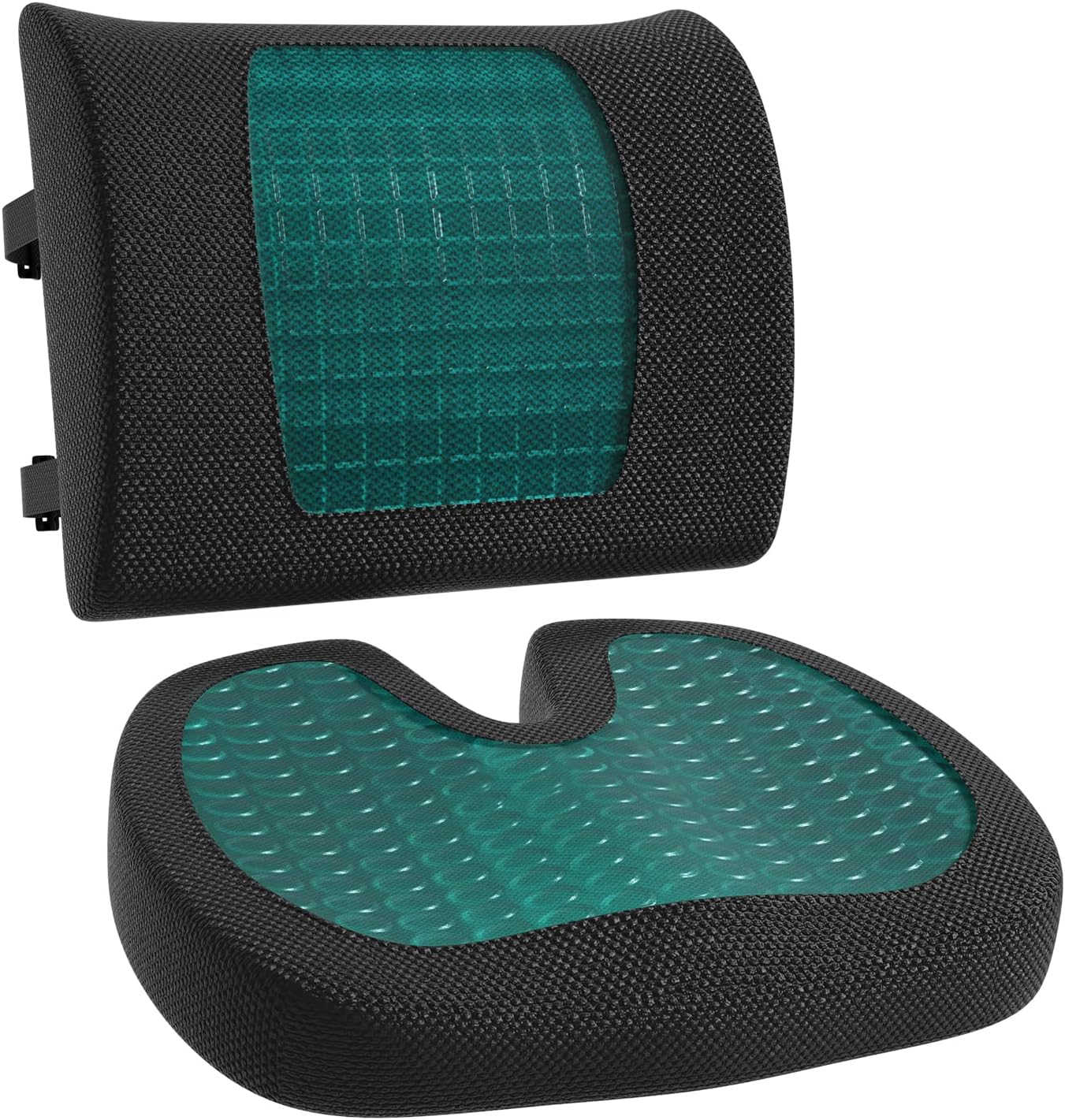 Amazon Basics Comfortable Seat Cushion &amp; Lumbar Support for Office Chairs, Gel Enhanced Memory Foam, Non-Slip, Cooling, Portable, Pack of 2, Rectangular, Black