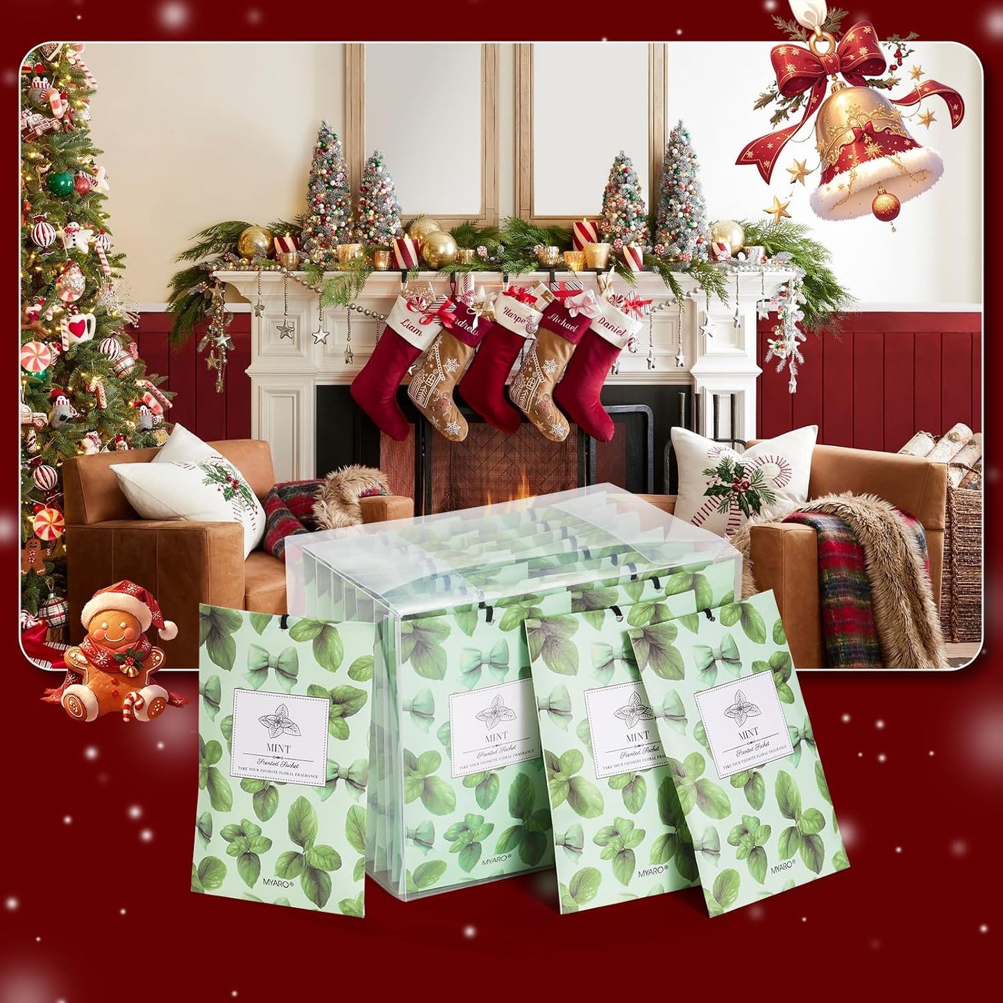 MYARO 20 Pack Peppermint Scented Sachets for Drawer Closet & Car - Mint Air Freshener Bags for Small Space, Storage Bag, Trash Cans Home Fragrance