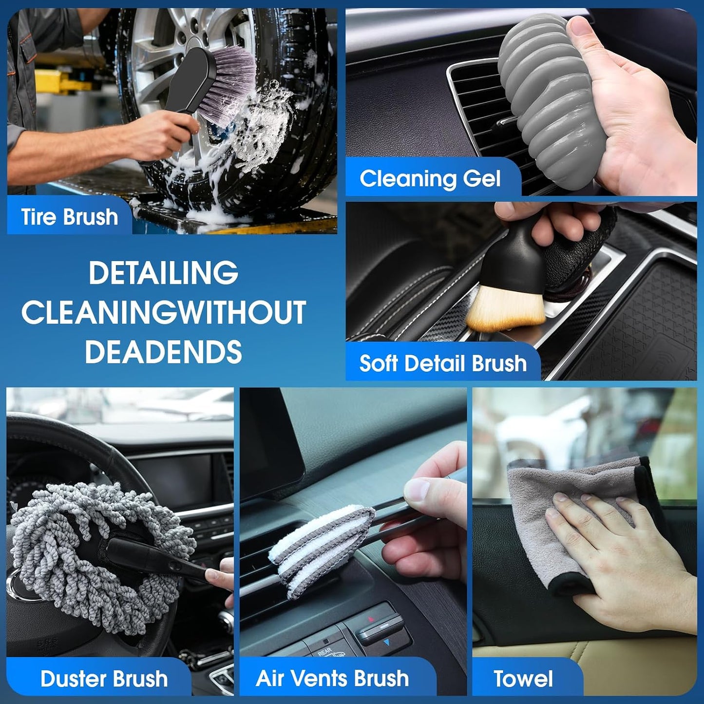 26pcs Car Cleaning Kit, Gray Interior Detailing Kit with High Power Vacuum Portable Cordless, Handheld Vacuum Cleaner for Home, Car, Pet Hair, Keyboard, Complete Auto Accessories for Gift