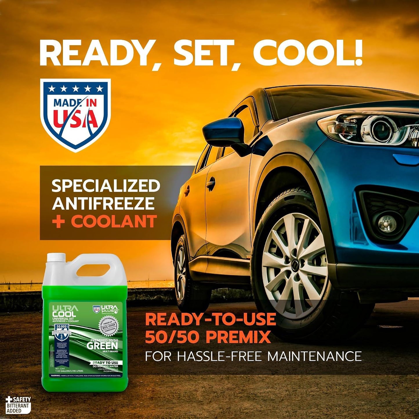 ULTRA 1PLUS UltraCool Universal Antifreeze + Coolant Green PREMIXED 50/50 (1 Gallon - 4 QTS)