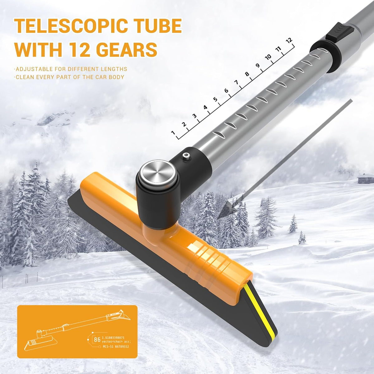 helloleiboo 39.4" Ice Scrapers for Car Windshield Extendable Snow Brush for Car 12 Adjustable Length Settings with 360° Pivoting Brush Head Snow Removal Tools Snow Brush and Ice Scraper for Truck SUV
