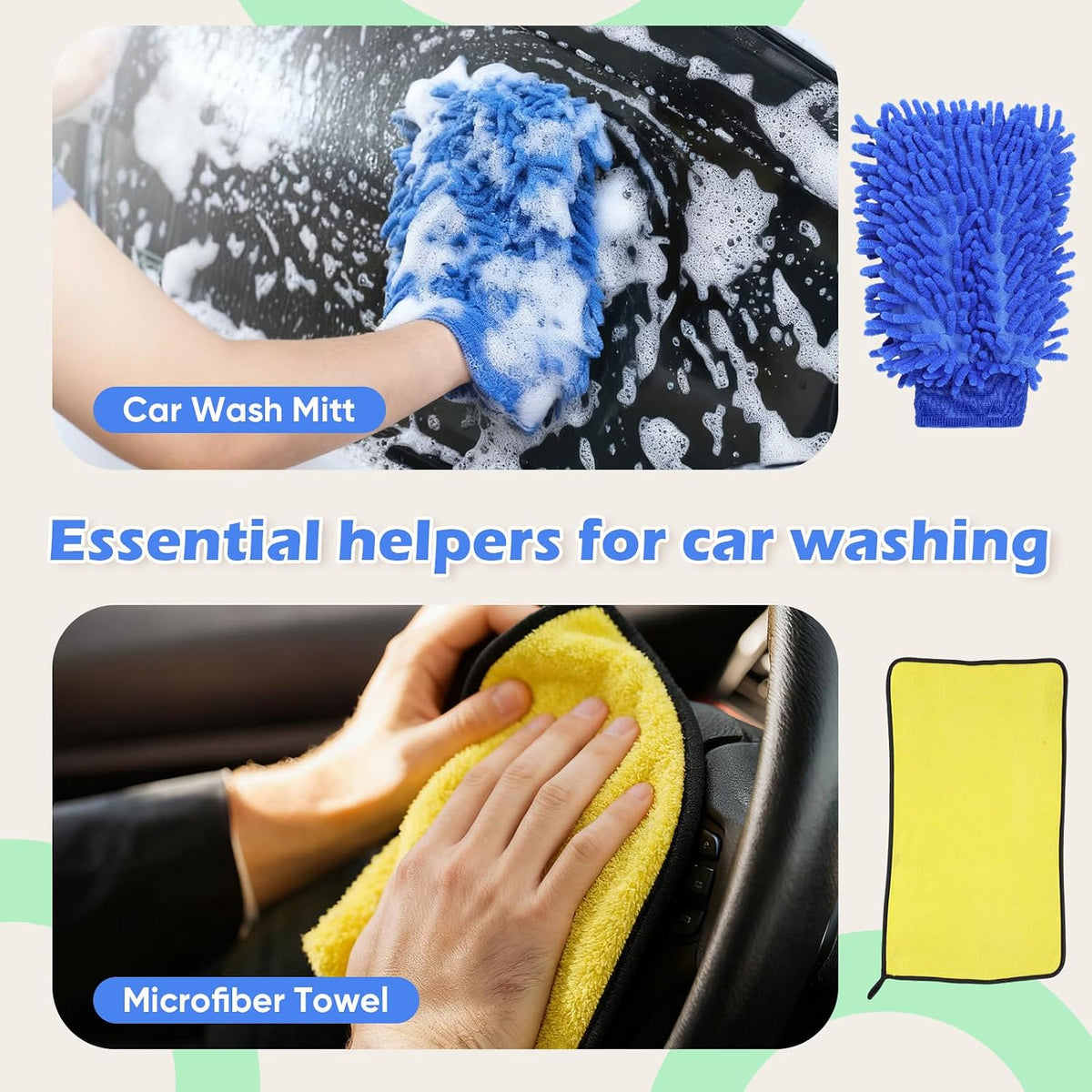 LemonRoad 65'' Five-Sided Car Wash Brush with Long Extendable Handle, Scratch-Free Soft Bristles Car Cleaning Wash Mop Kit, Universal for Truck RV SUV Boats Floors