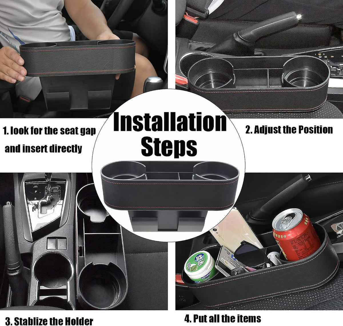 IOKONE Console Side Pocket Cup Holder for Car, Slim Black