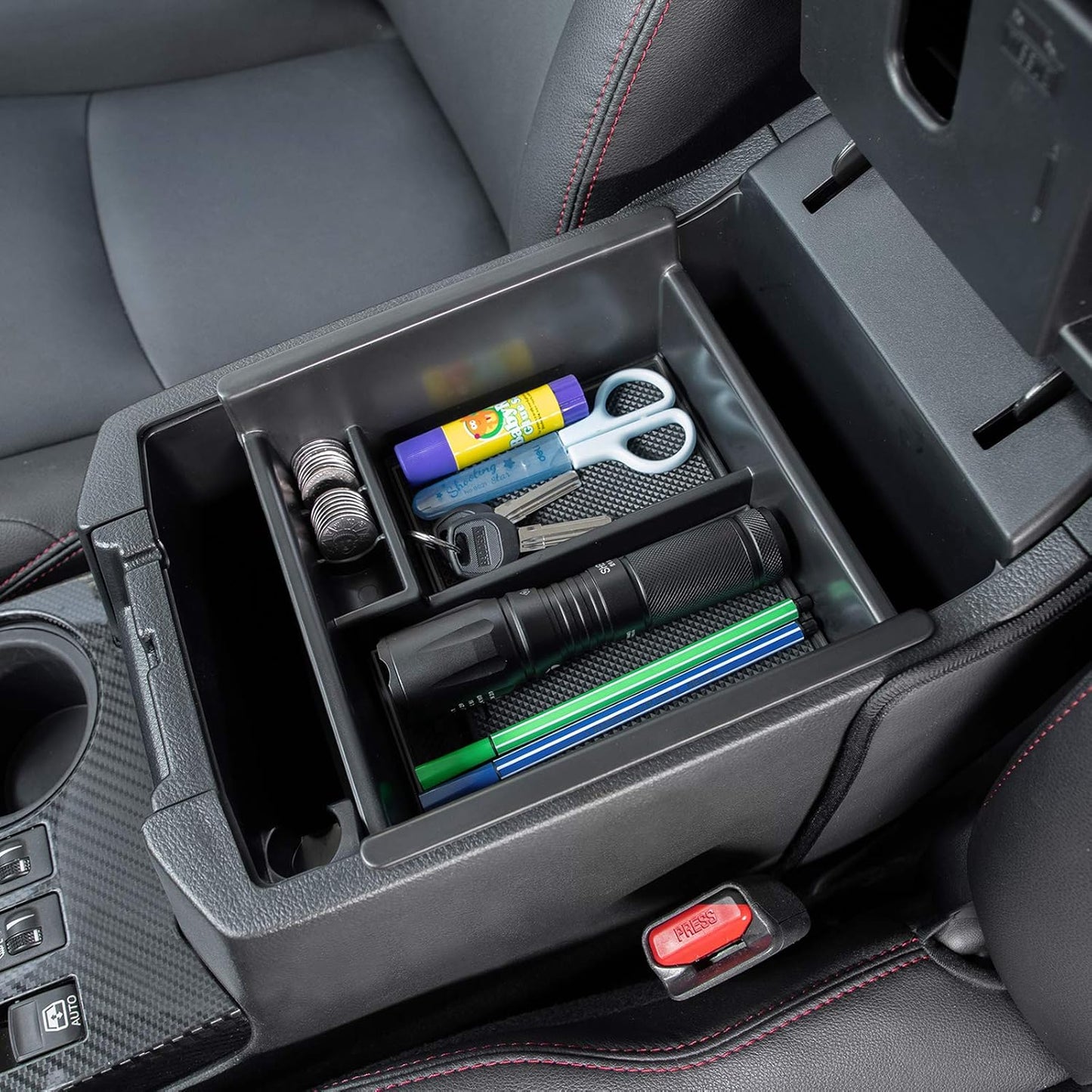 JDMCAR Center Console Organizer Compatible with Toyota 4Runner Accessories 2010-2024 and Kia Telluride (2020-2024), Insert ABS Black Materials Tray, Armrest Box Secondary Storage