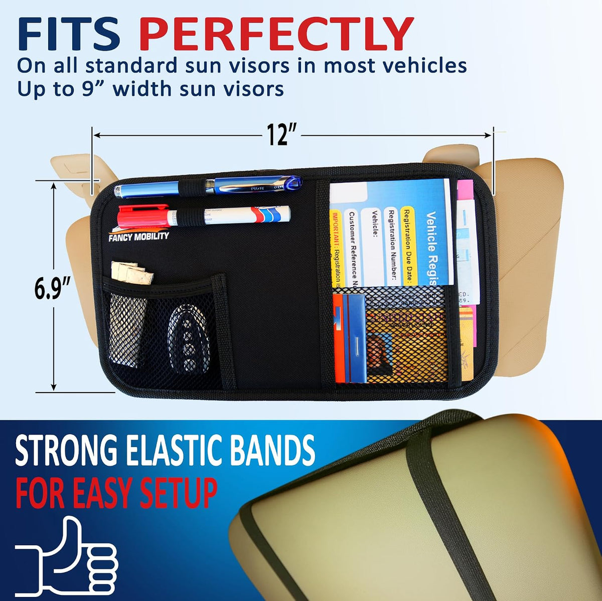 Car Sun Visor Organizer - Auto Accessories Document Holder - Car, Truck, SUV Registration & Insurance Storage Pouch - Road Trip Essentials Gift for Any Driver + 5Year Warranty (5 Pack)