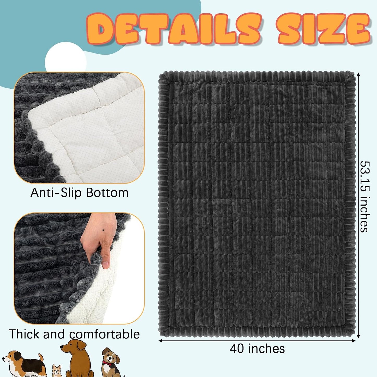 BBTO 53 x 40 Inches Non-Slip Bottom Pet Bed Mat for Car Trunk Large Size Dog Blanket for SUV Dog Backseat Cover with Anti Slip Sticker Travel Hair Resistant Backseat Extenders Cover(Dark Gray)