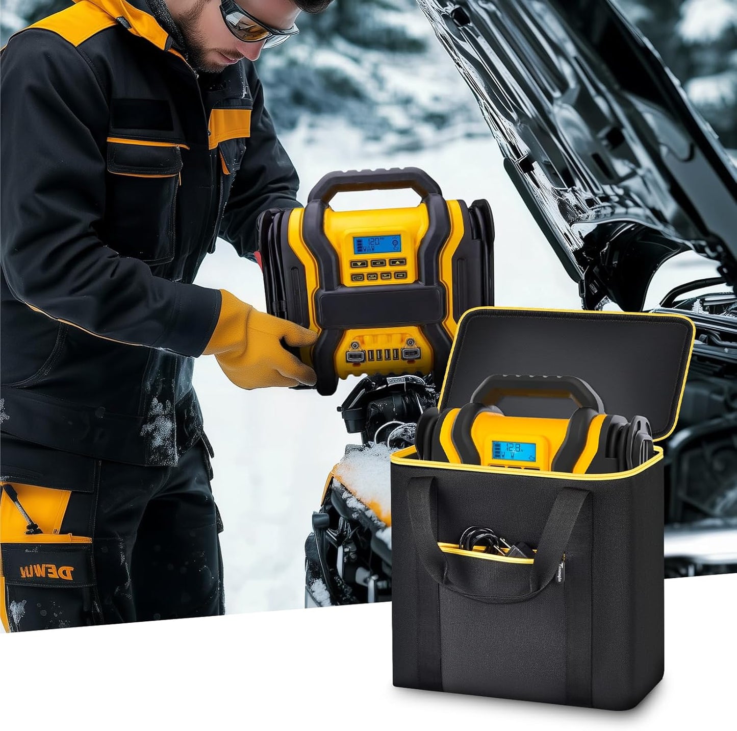 Jump Starter Hard Case for DEWALT DXAEPS14 2000 Peak, Car Emergency Bag | Pocket Stores Clamps Cables Accessories, Keeps Battery Booster Protected For Drivers, Road Trips And Trunk Kits, Bag Only