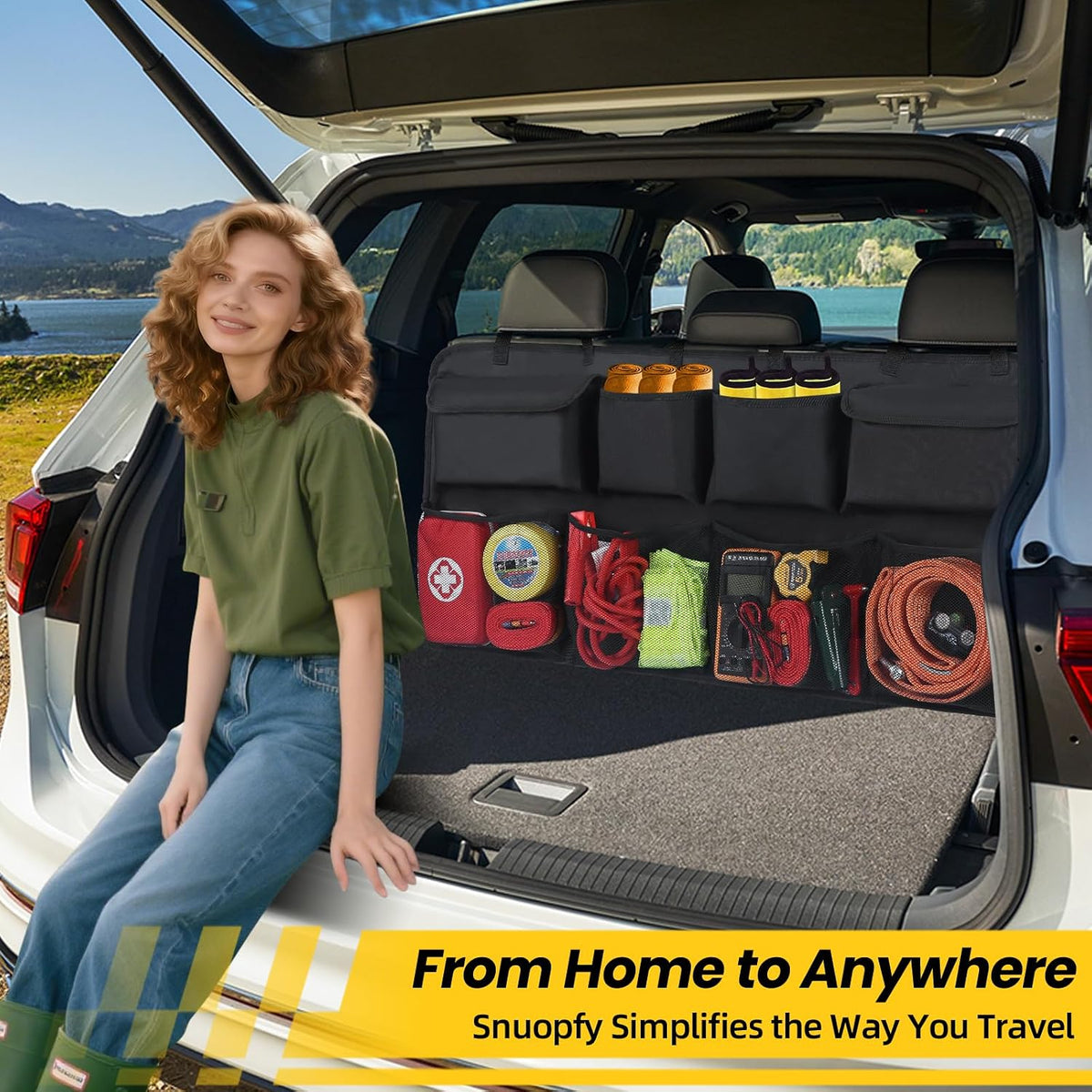 Snuopfy Car Trunk Organizer, Backseat Hanging Organizer with 8 Large Storage Bag Super Capacity -Trunk Organizer for SUV,Truck,Van -Your Space Saving Expert - Black
