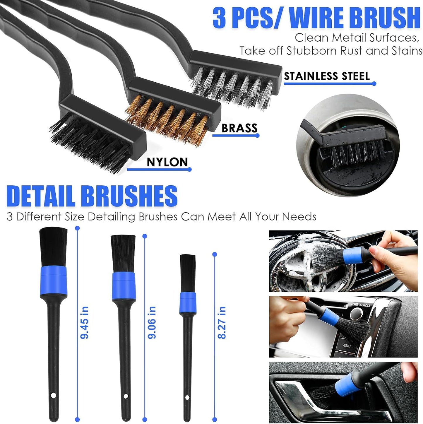 18PCS Car Cleaning Kit, Car Interior Detailing Kit with Blue High Power Handheld Vacuum, Detailing Brush Set, Windshield Cleaner, Cleaning Gel, Complete Auto Accessories for Men, Women