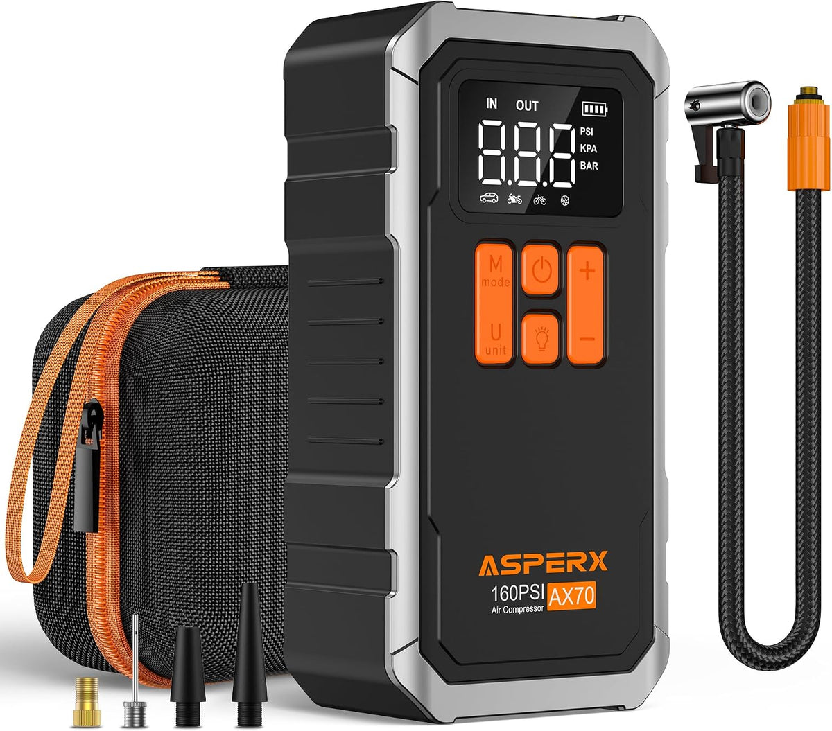 AsperX 160PSI Tire Inflator Portable Air Compressor for Car/Moto/Bike/Ball
