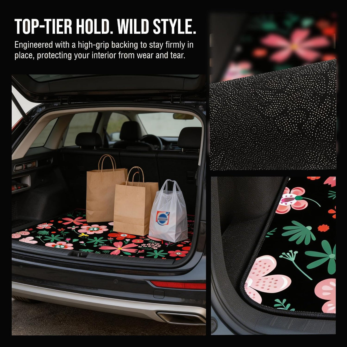 Universal Car Trunk Mat 29" x 39",Multicolor Floral,Butterfly Etc,Anti-Slip Easy to Clean, Trunk Protective Mat, Sporty Vehicle Interior Accessories Suitable for Most Car Models.