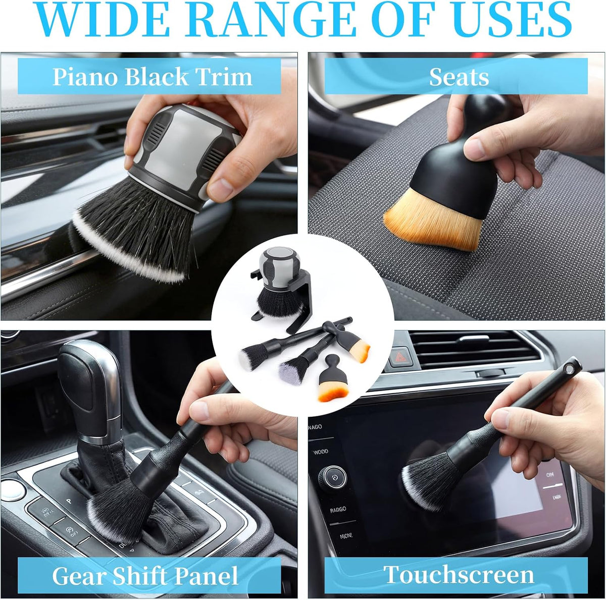 Supkiir 5Pcs Curveball Detailing Brush, Soft Bristles Dusting Brush with Storage Rack, Curveball XL Synthetic Brush Automotive Interior Dusting Brushes, Covers Large Area Inside or Outside Vehicles