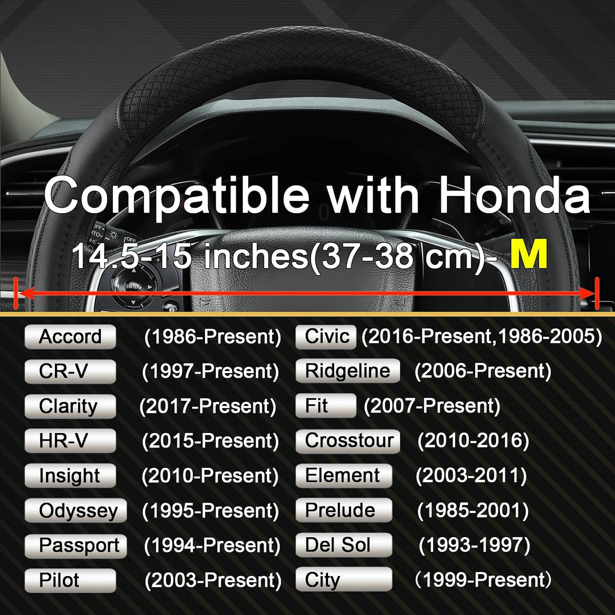 West Llama Customized Auto Car Steering Wheel Cover for Honda Accord Civic CR-V HR-V Pilot Fit Passport Odyssey 14.5-15inch(Black-Standard Size)