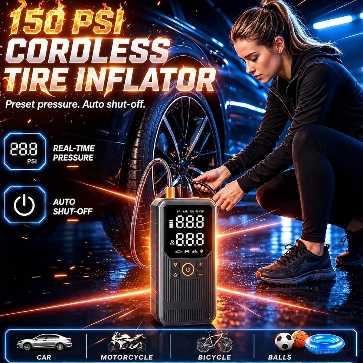 9000A Jump Starter with Air Compressor, Portable Tire Inflator, German-Tech Fast-Charging Power Bank Car Battery Booster for Car Owners Camping, Road Trips, Family Safety & Gift Giving