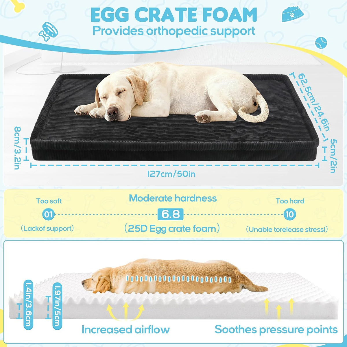 Dog Car Bed, Non-Slip Backseat Extender Pet Mat, Removable Washable Dog Bed for SUVs, Sedans & Trucks, Anti-Slip Travel Bed for Dogs, Easy Clean & Scratch-Proof & Comfort (Medium (50"L×24.6"W×2"H))