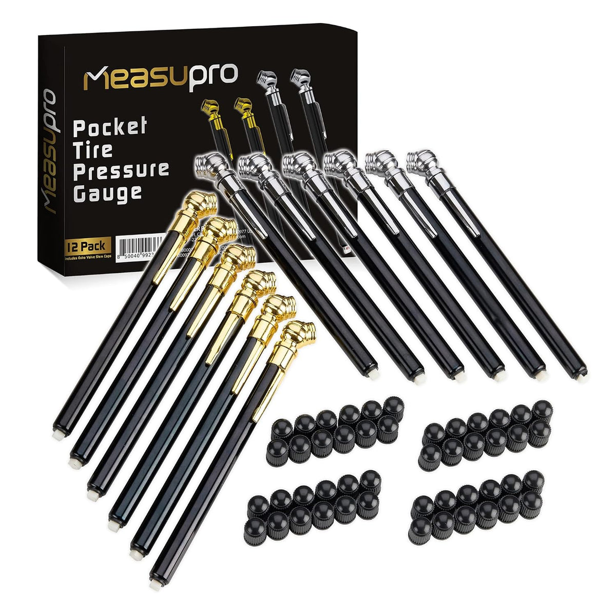Pencil Tire Pressure Gauge 0-50 PSI, Bulk Hard Polymer, 12 Pack