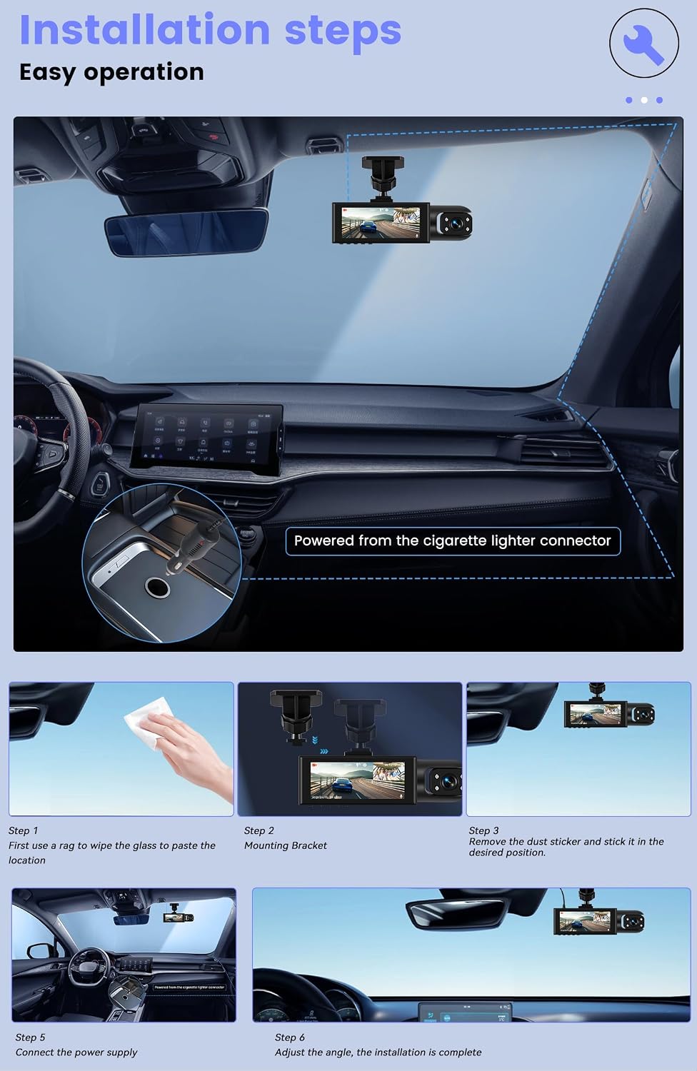 CAMECHO Dual Dash Cam Front and Inside, 1080P Dash Camera for Cars, 3.16 Inch Display, Night Vision, Loop Recording, Wide Angle, Exposure Compensation, Dashcam Driving Recorder