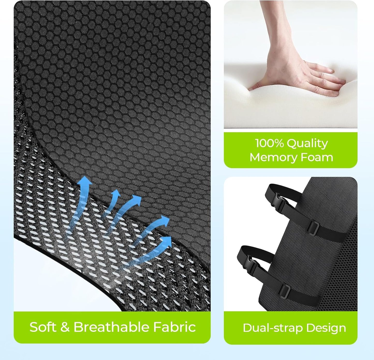 AUVON Lumbar Support Pillow for Office Chair with Patented Bulge for Lower Back Support, Ergonomic Office Home Essentials Improve Posture, Memory Foam Chair Cushion with Straps for Home, Office, Car