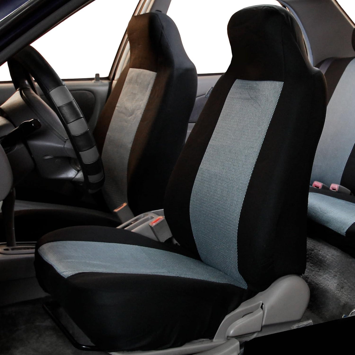 FH Group 3D Air Mesh Car Seat Covers Front Set – Universal Fit Automotive Seat Protectors, Washable Low Back Bucket Seat Covers for SUV, Sedan, Car Accessories, Gray/Black