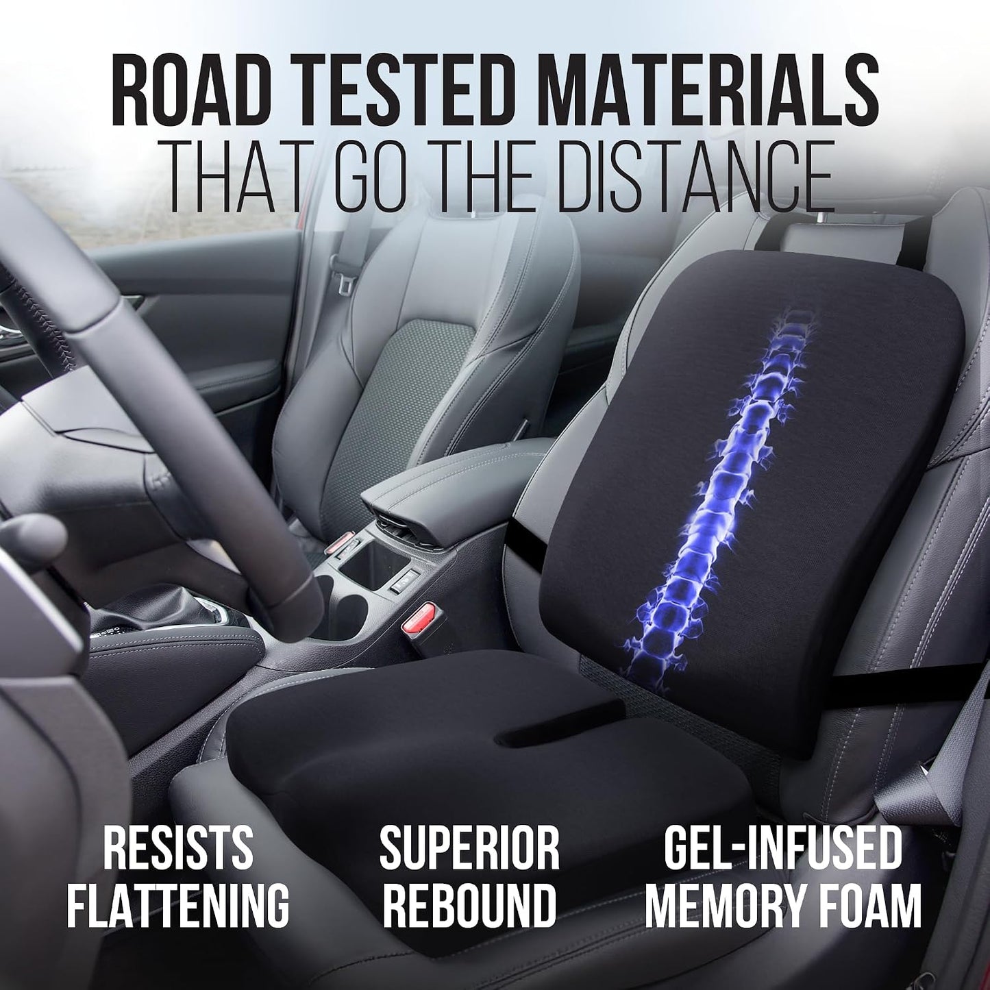 Elmara Doctor-Designed Car Seat Cushions for Driving – Car Seat Back Support, Driver Seat Cushion and Back Cushion for Car, Pillow for Driving Seat – The Ultimate Comfort Solution for Cars (Black)