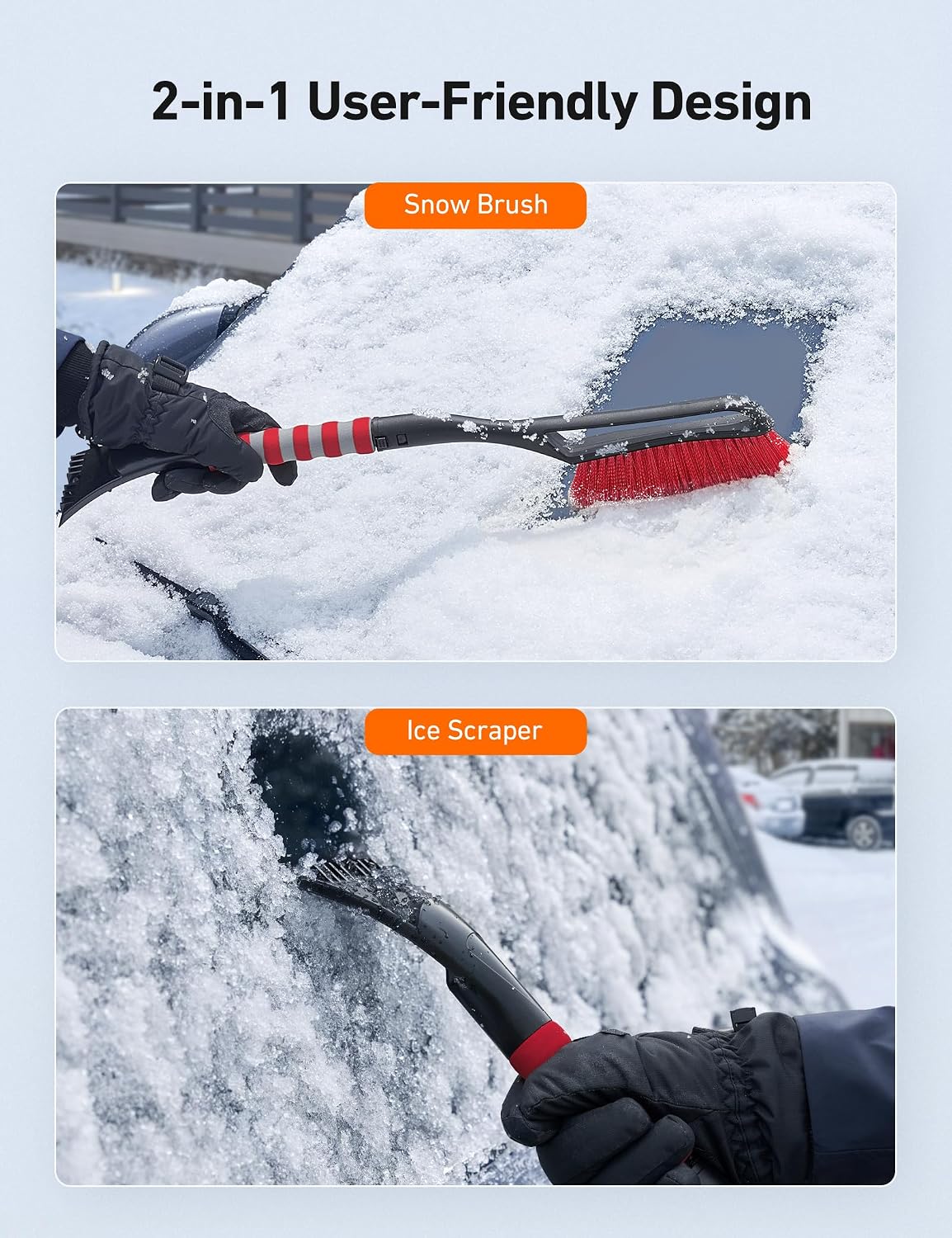 AstroAI 27" 2-in-1 Detachable Snow Brush & Ice Scrapers for Car Windshield